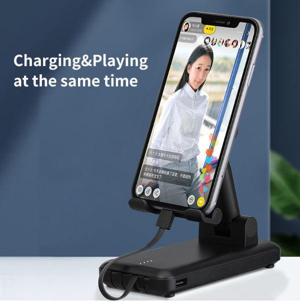 10000mAh Portable 2 in 1 Power Bank with Phone Stand & 4 built in cables